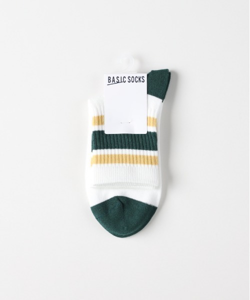 Right-on(ライトオン)の「【BASIC SOCKS】ラインソックス (クルー丈 / リブ編み / バイカラー / スポーティ / プレッピー)(ソックス/靴下・レディース・グリーン/ブラウン/ターコイズブルー/ピンク/ライム・フリー)」の3枚目の写真