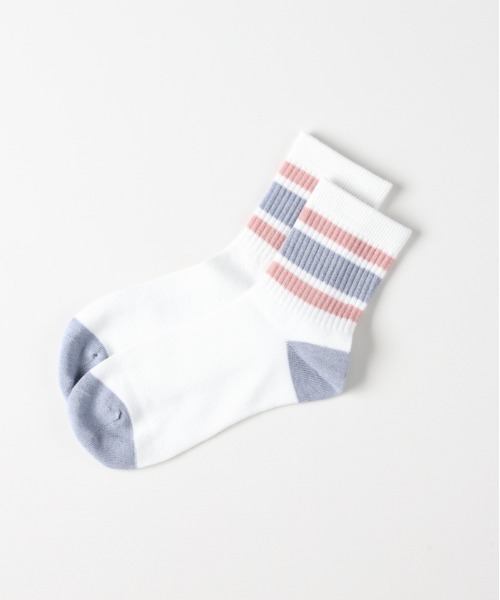 Right-on(ライトオン)の「【BASIC SOCKS】ラインソックス (クルー丈 / リブ編み / バイカラー / スポーティ / プレッピー)(ソックス/靴下・レディース・グリーン/ブラウン/ターコイズブルー/ピンク/ライム・フリー)」の10枚目の写真