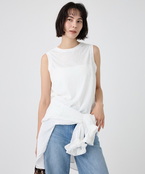 BABYLONE（バビロン）の「コットンリネンノースリプルオーバー（シャツ/ブラウス・レディース・ホワイト/ベージュ/チャコール・フリー）」の4枚目の写真