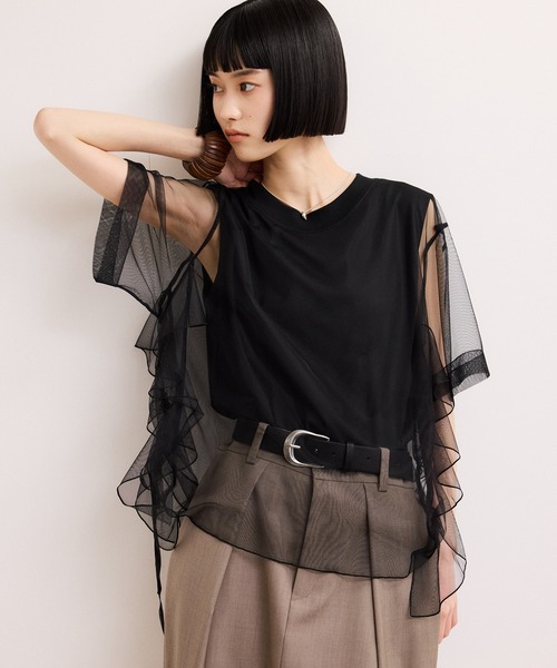 WEB限定】・【サステナブル】・【定番】ギャザーチュールトップス（T