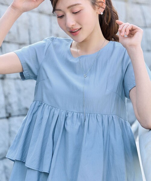 Tiaclasse(ティアクラッセ)の「麻調2段フレアチュニック(Tシャツ/カットソー・レディース・ダークブルー/ブラック/サックスブルー・S/M/L)」の10枚目の写真