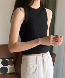 シンプルミニマル クロップドノースリーブトップス