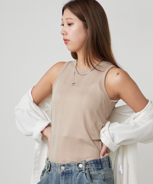 MILLER(ミラー)の「R.P.miller/ミラー CR Prib S/S Tank パネルリブ タンクトップ レディース 2026新作(タンクトップ・レディース・チャコールグレー/ベージュ/アイボリー・FREE)」の3枚目の写真
