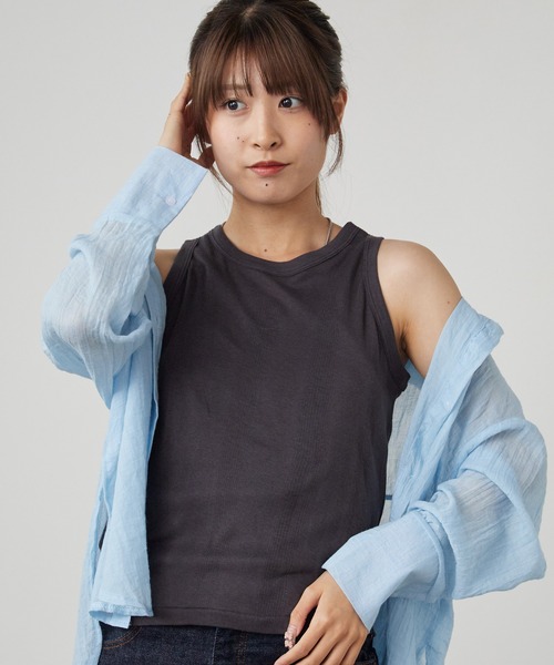 MILLER(ミラー)の「R.P.miller/ミラー CR Prib S/S Tank パネルリブ タンクトップ レディース 2026新作(タンクトップ・レディース・チャコールグレー/ベージュ/アイボリー・FREE)」の2枚目の写真