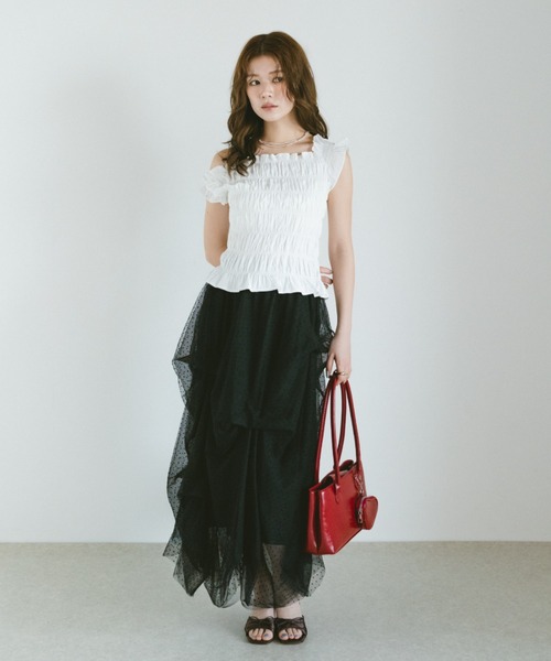 VANNIE U（ヴァニーユー）の「アシメスリーブオフショルシャーリングトップス（シャツ/ブラウス・レディース・ホワイト/ネイビー・FREE）」の15枚目の写真