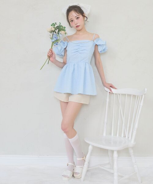 MAJESTIC LEGON(マジェスティックレゴン)の「シュシュスリーブペプラムブラウス(シャツ/ブラウス・レディース・ブルー/ブラック/アイボリー・MEDIUM)」の14枚目の写真