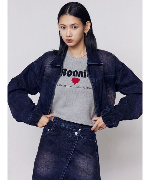 EMODA(エモダ)の「フロッキーデニムショートブルゾン(ブルゾン・レディース・インディゴブルー/ブラウン/カーキ・FREE)」の9枚目の写真