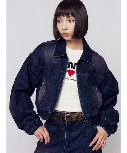 EMODA(エモダ)の「フロッキーデニムショートブルゾン(ブルゾン・レディース・インディゴブルー/ブラウン/カーキ・FREE)」の14枚目の写真