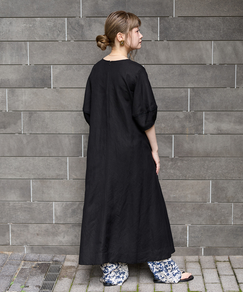 B.C STOCK(ベーセーストック)の「《追加4》手洗い可 / リネンレーヨンコクーンスリーブワンピース(ワンピース・レディース・ブラウン/ブラック/カーキ・FREE)」の15枚目の写真
