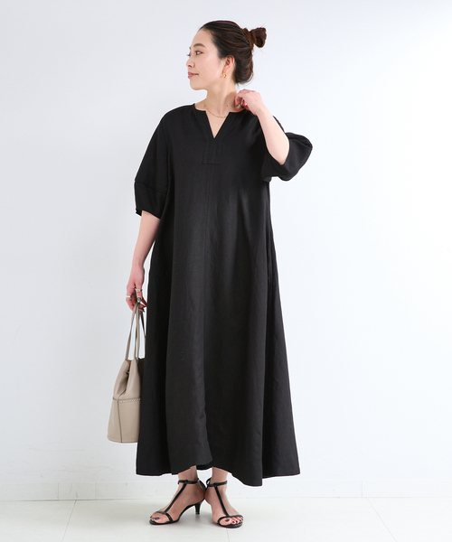 B.C STOCK(ベーセーストック)の「《追加4》手洗い可 / リネンレーヨンコクーンスリーブワンピース(ワンピース・レディース・ブラウン/ブラック/カーキ・FREE)」の17枚目の写真