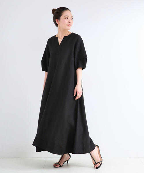 B.C STOCK(ベーセーストック)の「《追加4》手洗い可 / リネンレーヨンコクーンスリーブワンピース(ワンピース・レディース・ブラウン/ブラック/カーキ・FREE)」の18枚目の写真