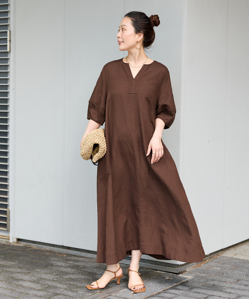 B.C STOCK(ベーセーストック)の「《追加4》手洗い可 / リネンレーヨンコクーンスリーブワンピース(ワンピース・レディース・ブラウン/ブラック/カーキ・FREE)」の21枚目の写真