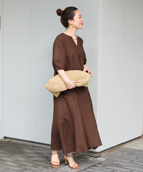 B.C STOCK(ベーセーストック)の「《追加4》手洗い可 / リネンレーヨンコクーンスリーブワンピース(ワンピース・レディース・ブラウン/ブラック/カーキ・FREE)」の22枚目の写真