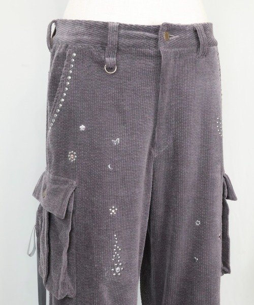 rurumu:（ルルムウ）の「rurumu:/ルルムウ/flower studs corduroy pants（その他パンツ・レディース・チャコールグレー/ブラウン/スモークピンク・M/L）」の12枚目の写真