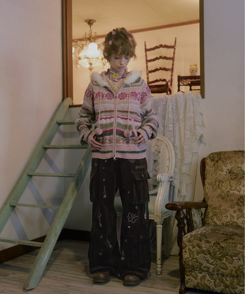 rurumu:（ルルムウ）の「rurumu:/ルルムウ/flower studs corduroy pants（その他パンツ・レディース・チャコールグレー/ブラウン/スモークピンク・M/L）」の15枚目の写真