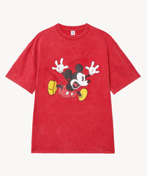 フェイドウォッシングジャンピング_ミッキー_ Tシャツ (RED)