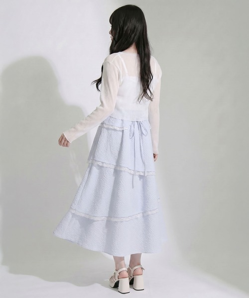 DearMyLoveRose（ディアマイラブローズ）の「ティアードシアーチェックロングスカート【大きいサイズあり】【セットアップ対応】（スカート・レディース・ブルー/ホワイト・LL～3L/L～LL/M-L）」の4枚目の写真