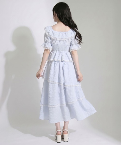 DearMyLoveRose（ディアマイラブローズ）の「ティアードシアーチェックロングスカート【大きいサイズあり】【セットアップ対応】（スカート・レディース・ブルー/ホワイト・LL～3L/L～LL/M-L）」の10枚目の写真