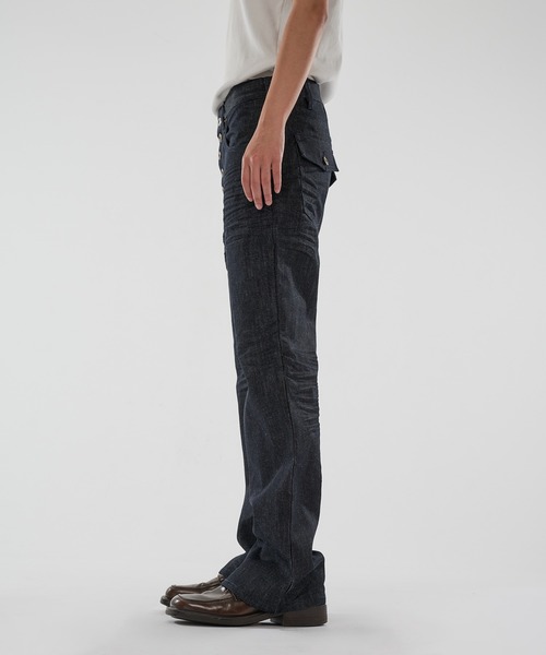 WISH FOR EVER(ウィッシュフォーエバー)の「ASSORT SEMIFLARE LINES DENIM PANTS/アソートセミフレアラインデニムパンツ(デニムパンツ・メンズ・インディゴブルー/ブラック・SMALL/MEDIUM/LARGE)」の9枚目の写真