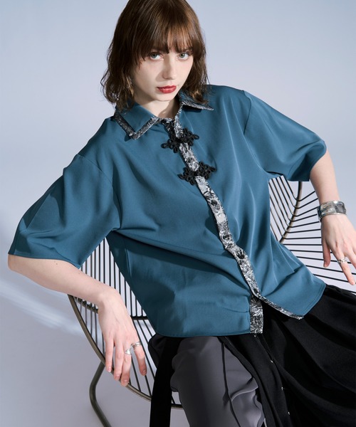 Ellno Loset(エルノロゼット)の「ジャガードレイヤードクレリックチャイナシャツ(シャツ/ブラウス・メンズ・ブラック/ダークグリーン/オフホワイト・LARGE/MEDIUM/SMALL)」の20枚目の写真