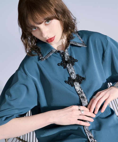 Ellno Loset(エルノロゼット)の「ジャガードレイヤードクレリックチャイナシャツ(シャツ/ブラウス・メンズ・ブラック/ダークグリーン/オフホワイト・LARGE/MEDIUM/SMALL)」の21枚目の写真