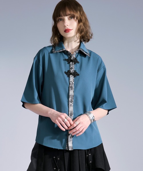 Ellno Loset(エルノロゼット)の「ジャガードレイヤードクレリックチャイナシャツ(シャツ/ブラウス・メンズ・ブラック/ダークグリーン/オフホワイト・LARGE/MEDIUM/SMALL)」の16枚目の写真