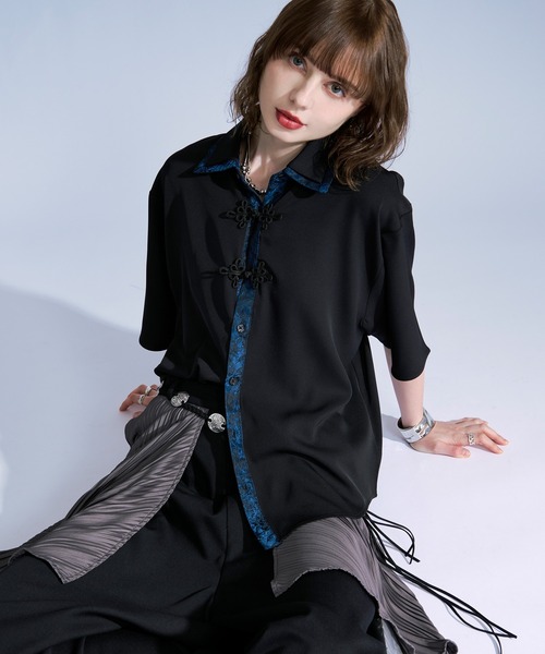 Ellno Loset(エルノロゼット)の「ジャガードレイヤードクレリックチャイナシャツ(シャツ/ブラウス・メンズ・ブラック/ダークグリーン/オフホワイト・LARGE/MEDIUM/SMALL)」の9枚目の写真