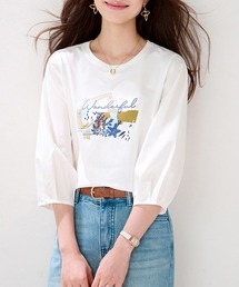 アートロゴプリント七分袖Tシャツ