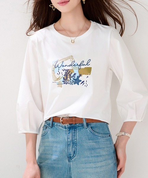 ONEP STAR（ワンピスター）の「アートロゴプリント七分袖Tシャツ（Tシャツ/カットソー・レディース・ホワイト・X-LARGE/LARGE/MEDIUM）」の2枚目の写真