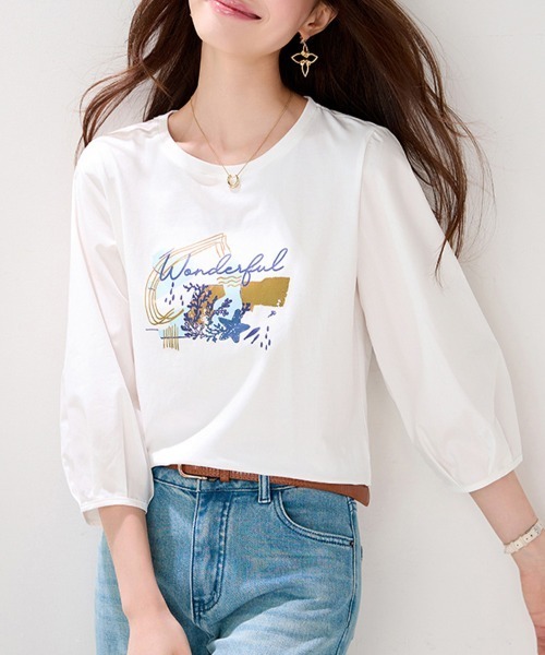 ONEP STAR（ワンピスター）の「アートロゴプリント七分袖Tシャツ（Tシャツ/カットソー・レディース・ホワイト・X-LARGE/LARGE/MEDIUM）」の3枚目の写真