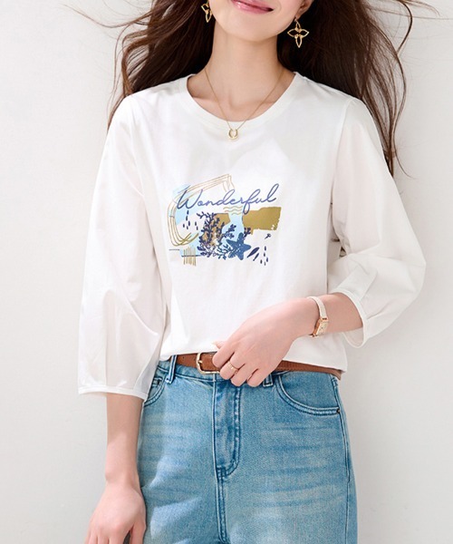 ONEP STAR（ワンピスター）の「アートロゴプリント七分袖Tシャツ（Tシャツ/カットソー・レディース・ホワイト・X-LARGE/LARGE/MEDIUM）」の4枚目の写真