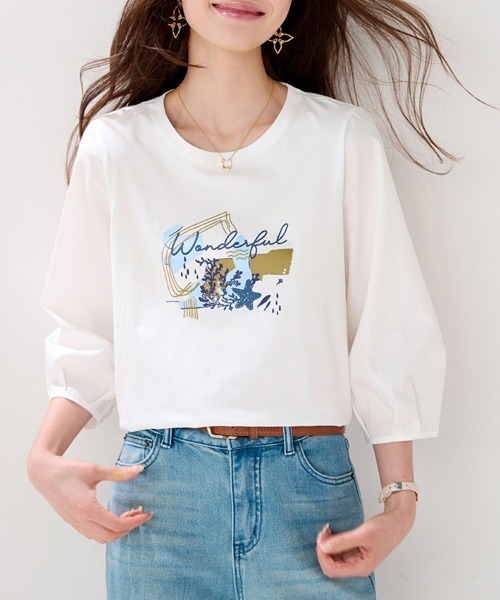 ONEP STAR（ワンピスター）の「アートロゴプリント七分袖Tシャツ（Tシャツ/カットソー・レディース・ホワイト・X-LARGE/LARGE/MEDIUM）」の5枚目の写真