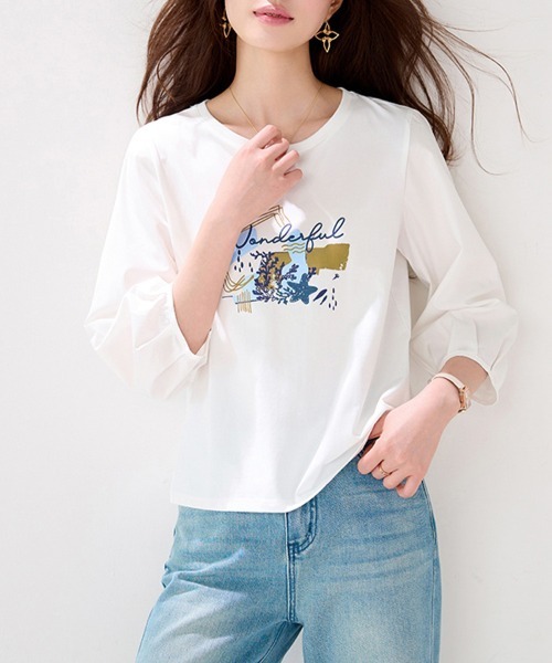 ONEP STAR（ワンピスター）の「アートロゴプリント七分袖Tシャツ（Tシャツ/カットソー・レディース・ホワイト・X-LARGE/LARGE/MEDIUM）」の6枚目の写真