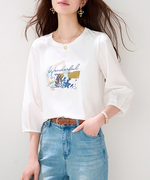 ONEP STAR（ワンピスター）の「アートロゴプリント七分袖Tシャツ（Tシャツ/カットソー・レディース・ホワイト・X-LARGE/LARGE/MEDIUM）」の7枚目の写真