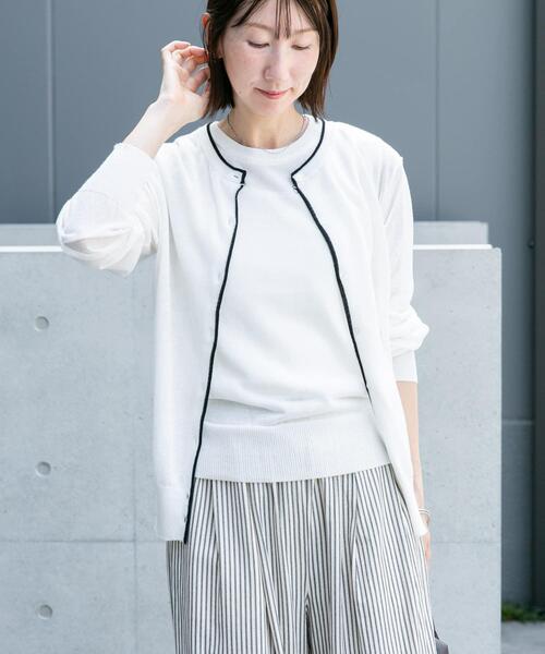 ITEMS URBANRESEARCH(アイテムズ アーバンリサーチ)の「リネン混ラインニットカーディガン(カーディガン/ボレロ・レディース・ブラウン/ライトブルー/ホワイト・FREE)」の19枚目の写真