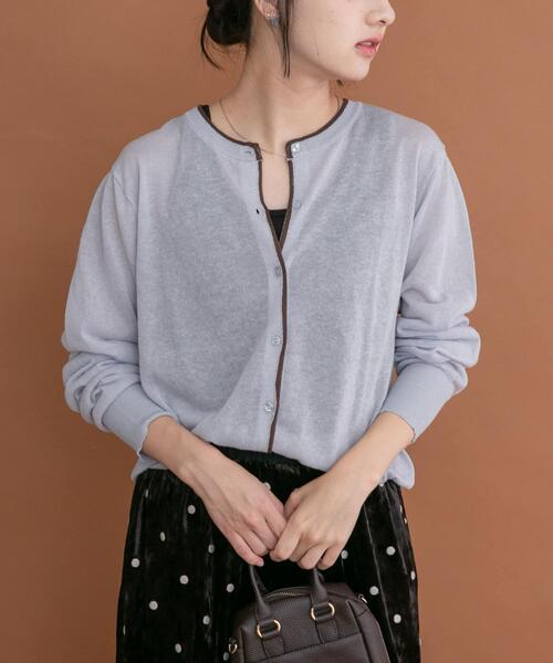 ITEMS URBANRESEARCH(アイテムズ アーバンリサーチ)の「リネン混ラインニットカーディガン(カーディガン/ボレロ・レディース・ブラウン/ライトブルー/ホワイト・FREE)」の7枚目の写真