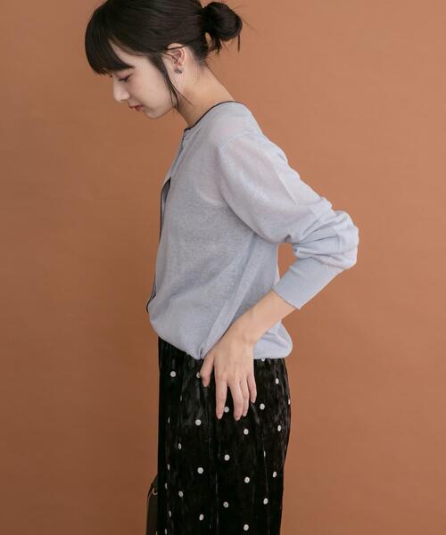 ITEMS URBANRESEARCH(アイテムズ アーバンリサーチ)の「リネン混ラインニットカーディガン(カーディガン/ボレロ・レディース・ブラウン/ライトブルー/ホワイト・FREE)」の9枚目の写真