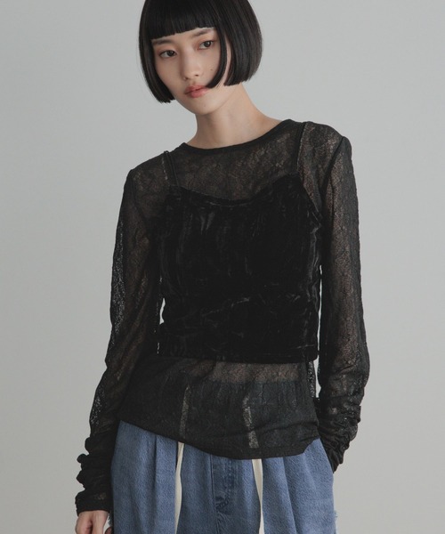 LOWRYS FARM（ローリーズファーム）の「ベロアカップキャミ 1048913（キャミソール・レディース・ブラック/グレー/アイボリー・FREE）」の6枚目の写真