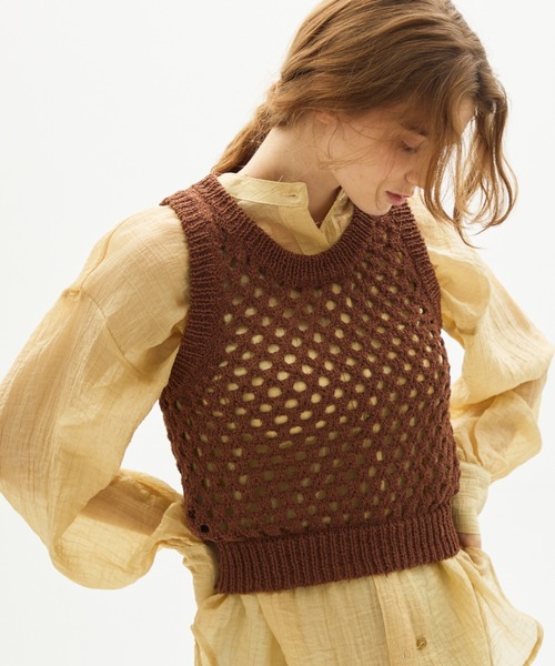 full/fill.(フルフィル)の「mesh knit tank / メッシュニットタンク(ニット/セーター・レディース・ブラウン/ホワイト・FREE)」の1枚目の写真