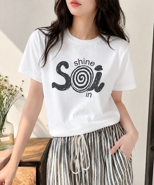 Soi(clothing)(ソイ クロージング)の「【Soi】スパイラルヴィンテージライクくすみプリントロゴTシャツ(Tシャツ/カットソー・レディース・ブラック/イエロー/ホワイト・MEDIUM/SMALL/LARGE)」の21枚目の写真