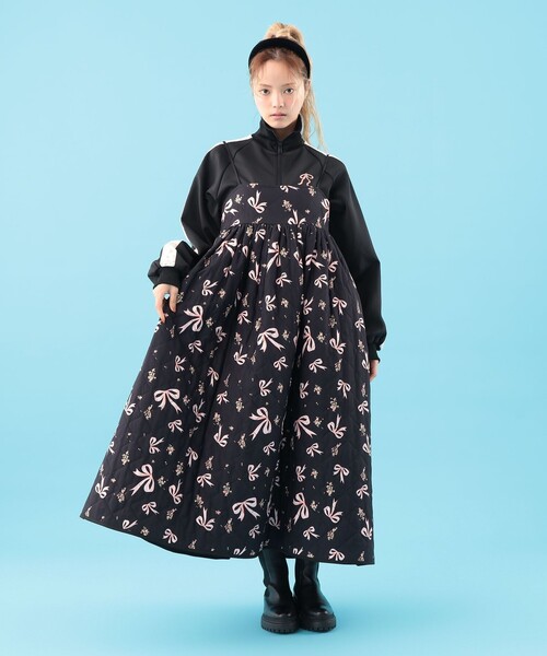 CAROLINA GLASER(カロリナ グレイサー)の「リボン フラワー キャミソール ワンピース(ワンピース・レディース・サックスブルー/ブラック・ONE SIZE)」の4枚目の写真