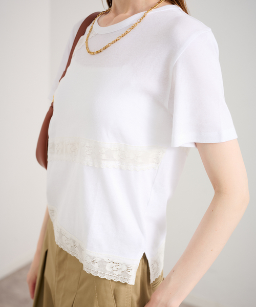 U by SPICK&SPAN(ユーバイスピックアンドスパン)の「レーステープカットトップス(Tシャツ/カットソー・レディース・ホワイト/ブラウン・FREE)」の22枚目の写真