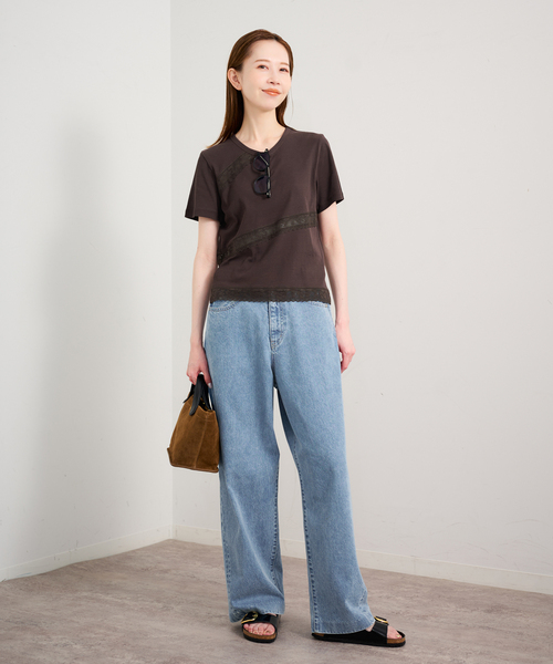 U by SPICK&SPAN(ユーバイスピックアンドスパン)の「レーステープカットトップス(Tシャツ/カットソー・レディース・ホワイト/ブラウン・FREE)」の21枚目の写真