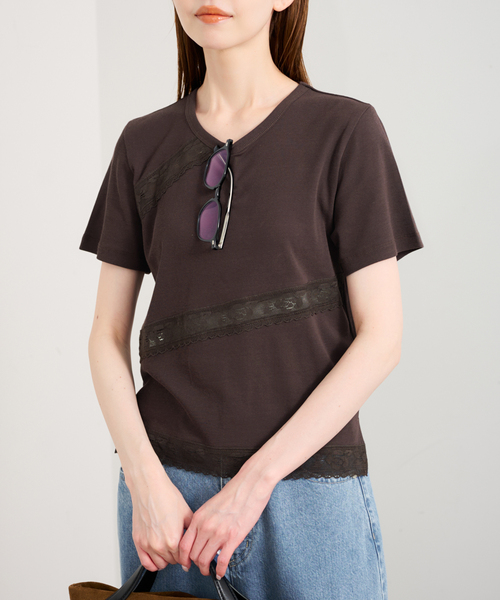 U by SPICK&SPAN(ユーバイスピックアンドスパン)の「レーステープカットトップス(Tシャツ/カットソー・レディース・ホワイト/ブラウン・FREE)」の17枚目の写真