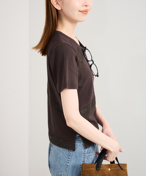 U by SPICK&SPAN(ユーバイスピックアンドスパン)の「レーステープカットトップス(Tシャツ/カットソー・レディース・ホワイト/ブラウン・FREE)」の15枚目の写真