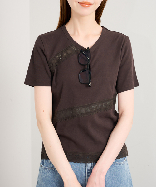 U by SPICK&SPAN(ユーバイスピックアンドスパン)の「レーステープカットトップス(Tシャツ/カットソー・レディース・ホワイト/ブラウン・FREE)」の14枚目の写真