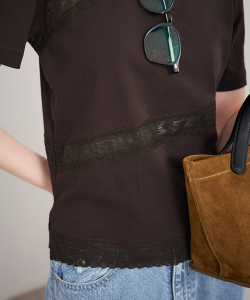 U by SPICK&SPAN(ユーバイスピックアンドスパン)の「レーステープカットトップス(Tシャツ/カットソー・レディース・ホワイト/ブラウン・FREE)」の12枚目の写真