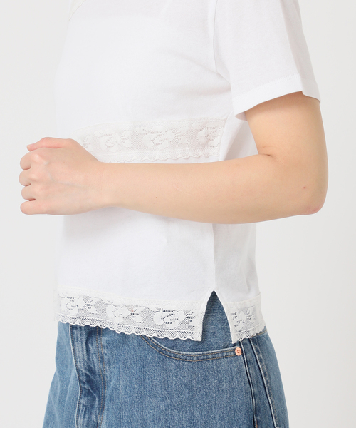 U by SPICK&SPAN(ユーバイスピックアンドスパン)の「レーステープカットトップス(Tシャツ/カットソー・レディース・ホワイト/ブラウン・FREE)」の6枚目の写真