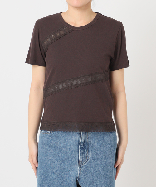 U by SPICK&SPAN(ユーバイスピックアンドスパン)の「レーステープカットトップス(Tシャツ/カットソー・レディース・ホワイト/ブラウン・FREE)」の4枚目の写真