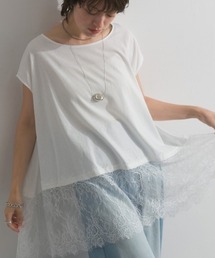 天竺編み Aライン ヘムワイド レース トップス Tシャツ レイヤード